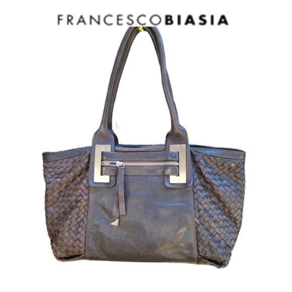 VINTAGE FRANCESCO BIASIA DISTRESSED BROWN LEATHER TOTE BAG - Picture 2 of 6